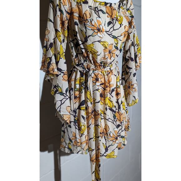 Essue Floral Print Dress Bell Sleeve Off Shoulder Tie Waist Mini Dress Small - Picture 5 of 8
